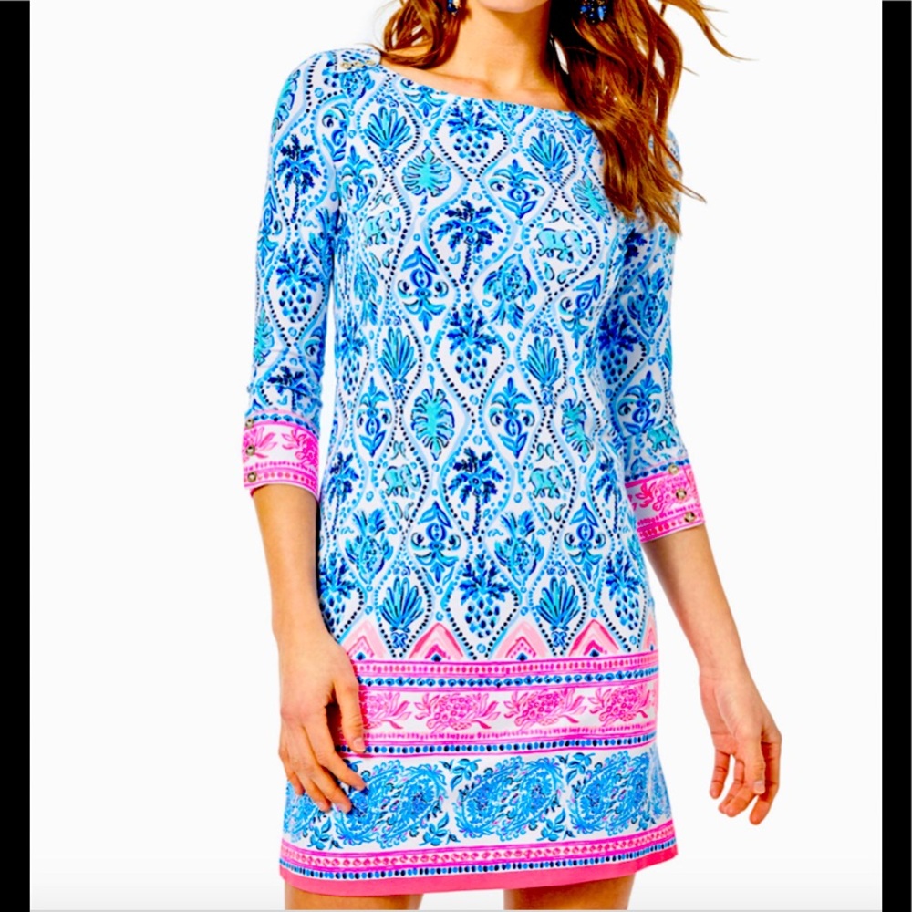 Lilly Pulitzer Sophie UPF 50 Dress Sz XXL Isle of Tile Resort White Blue Pink